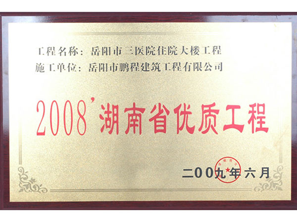 2008年湖南省優(yōu)質(zhì)工程（岳陽(yáng)市三醫(yī)院住院大樓工程）